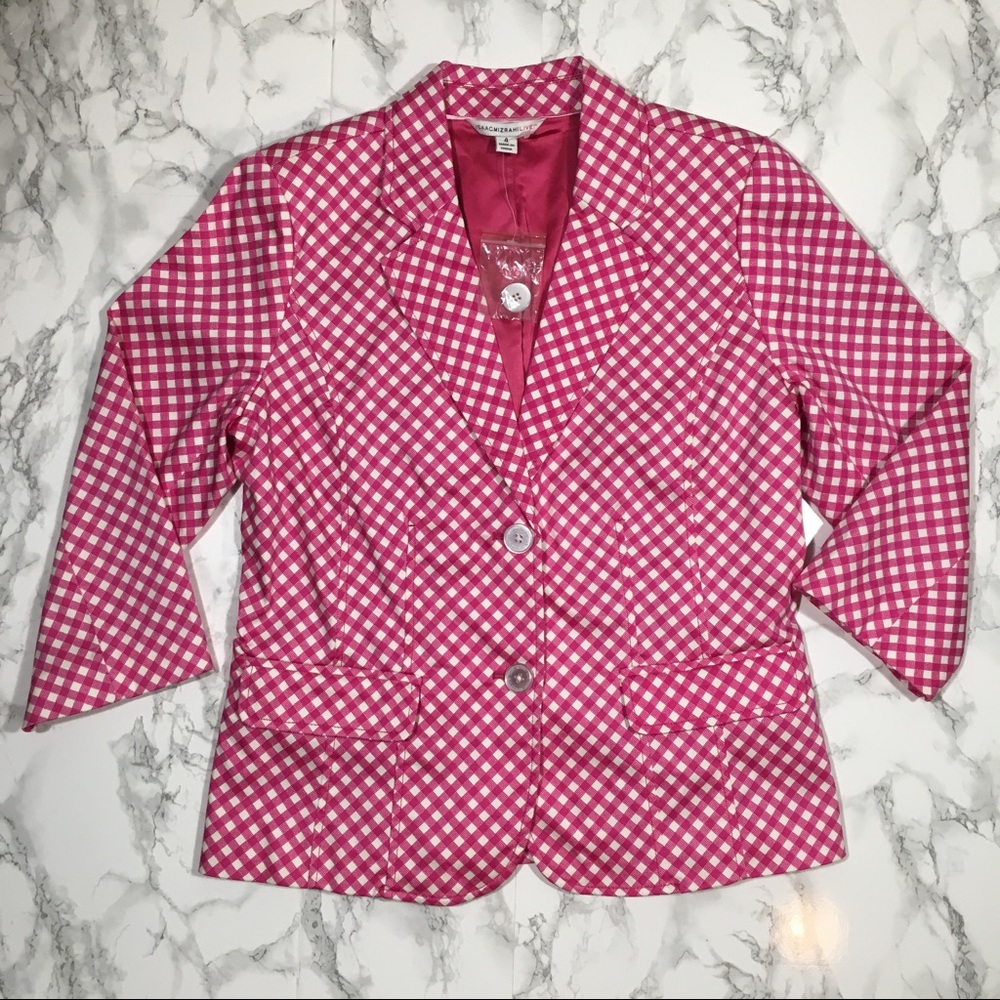 ** Isaac Mizrahi Live! Pink &White Checkered Blazer 4